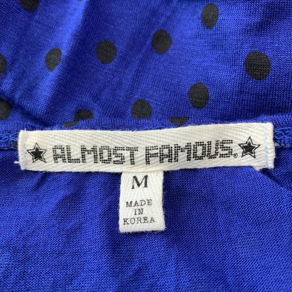 Almost Famous Tunic Womens Blue with Black Polka Dots M Relaxed Fit 100% Rayon - Picture 3 of 3